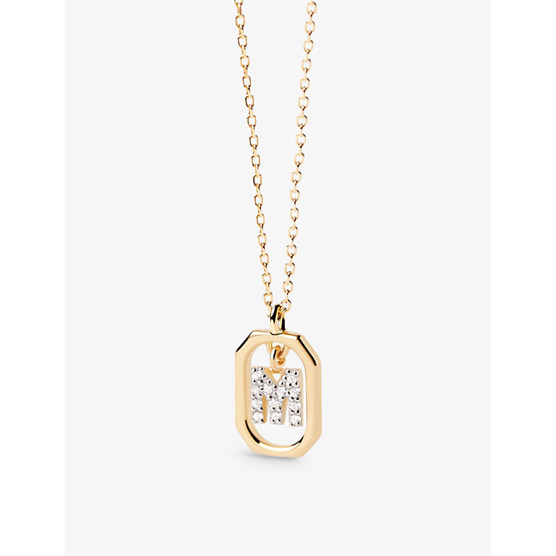 Womens Pdpaola Letter M mini 18ct yellow-gold plated sterling-silver and zirconia pendant necklace