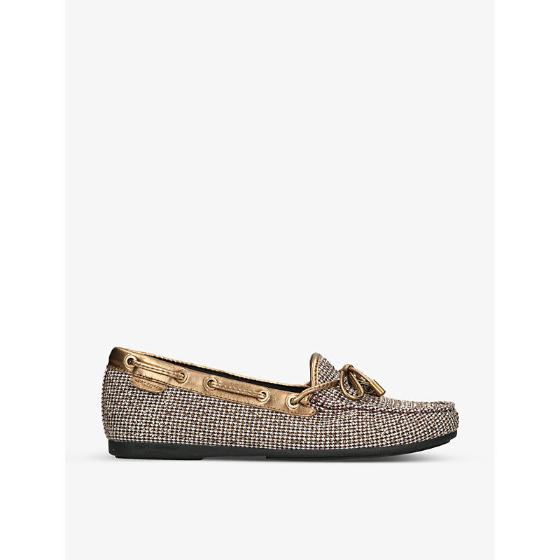  Kurt Geiger London Eagle bow-embellished houndstooth woven moccasins