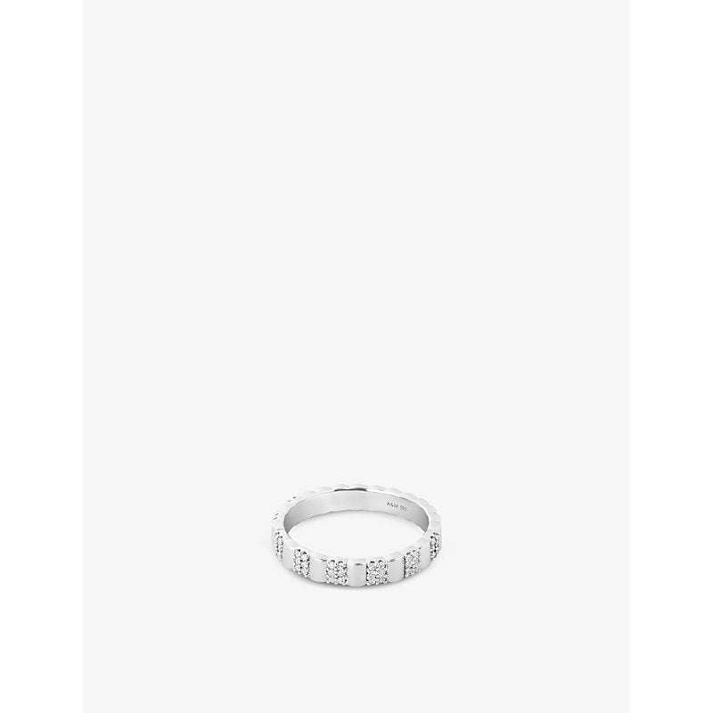 Astrid & Miyu Ridged-band sterling-silver and cubic zirconia ring