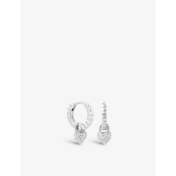 Astrid & Miyu Heart-charm sterling-silver and cubic zirconia huggie earrings