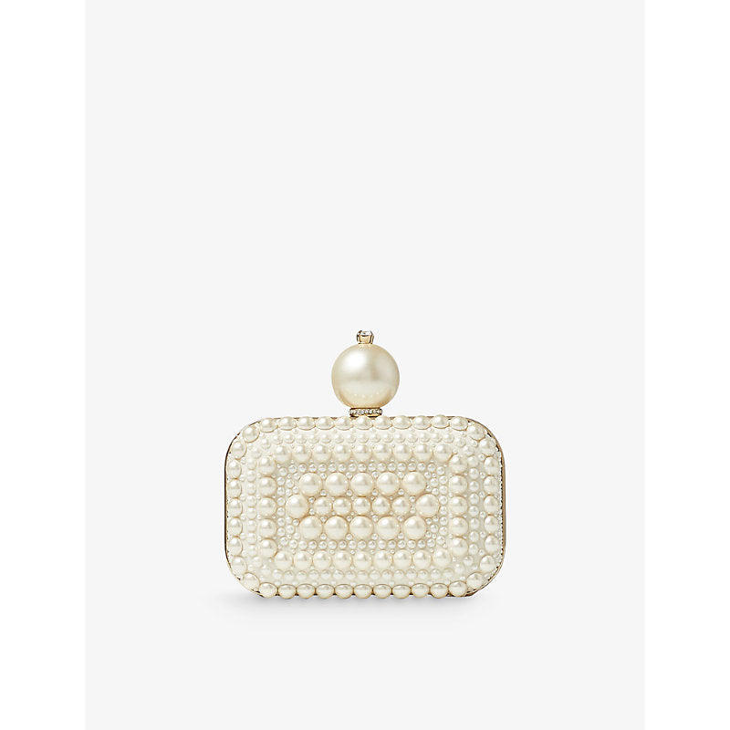  Jimmy Choo Micro Cloud pearl and crystal-embellished suede clutch bag