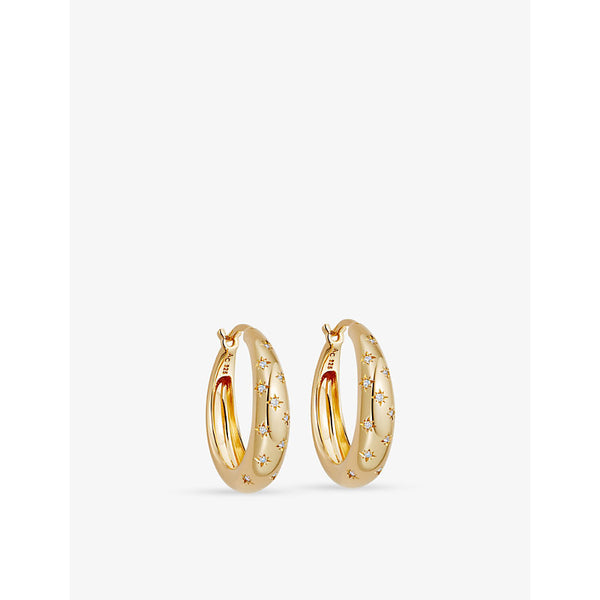  Astley Clarke Celestial mini star-engraved 18ct yellow-gold-plated vermeil sterling-silver and white sapphire hoop earrings