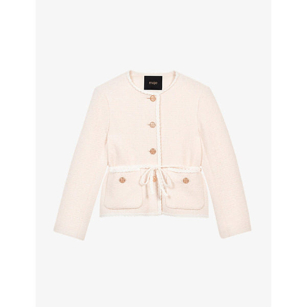  Maje Belted braided-trim woven jacket