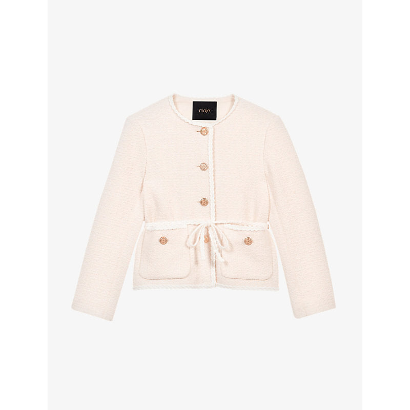  Maje Belted braided-trim woven jacket