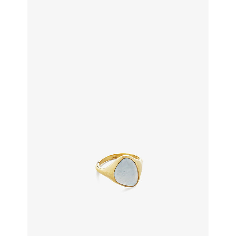 Monica Vinader Rio recycled 18ct yellow gold-plated vermeil sterling-silver and aquamarine signet ring