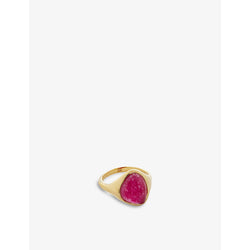 Monica Vinader Rio recycled 18ct yellow gold-plated vermeil sterling-silver and pink quartz signet ring