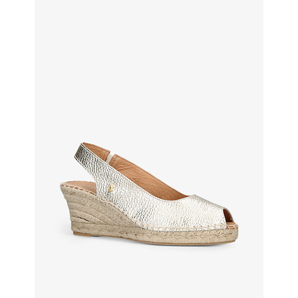 Carvela Comfort Sharon logo-embellished metallic-leather wedge espadrilles