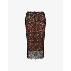  House Of Cb Yolanda floral stretch-lace midi skirt