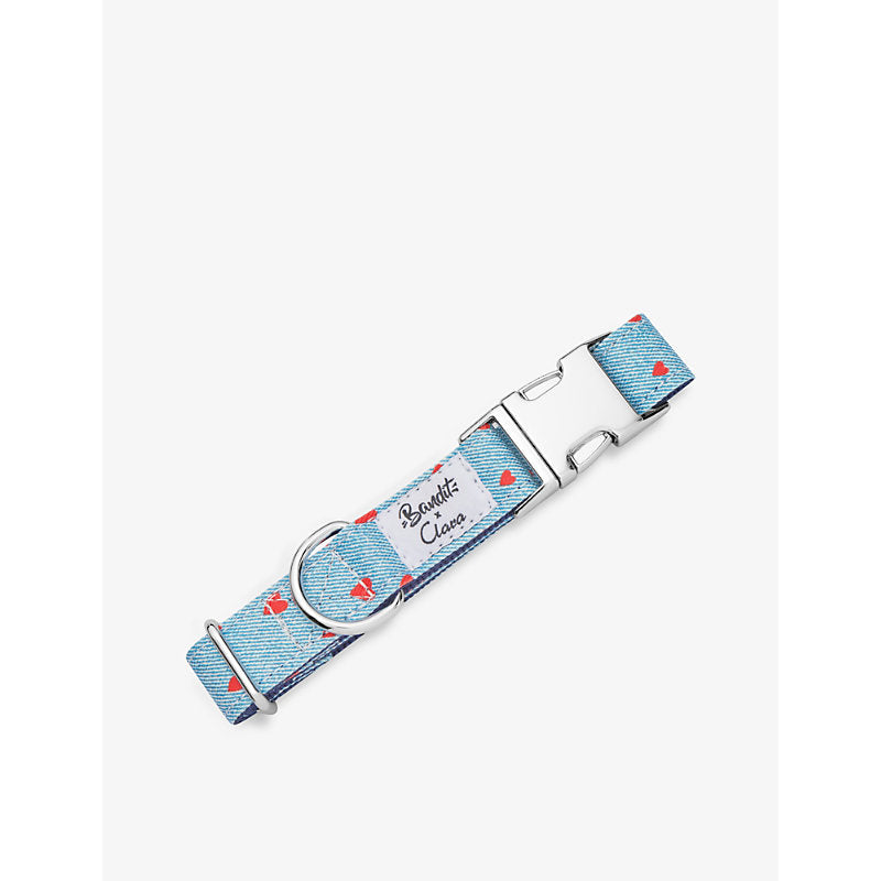 French Bandit Bandit x Clara heart-print woven dog collar