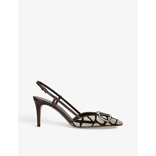 Valentino Garavani VLOGO 80 graphic-print leather slingback courts