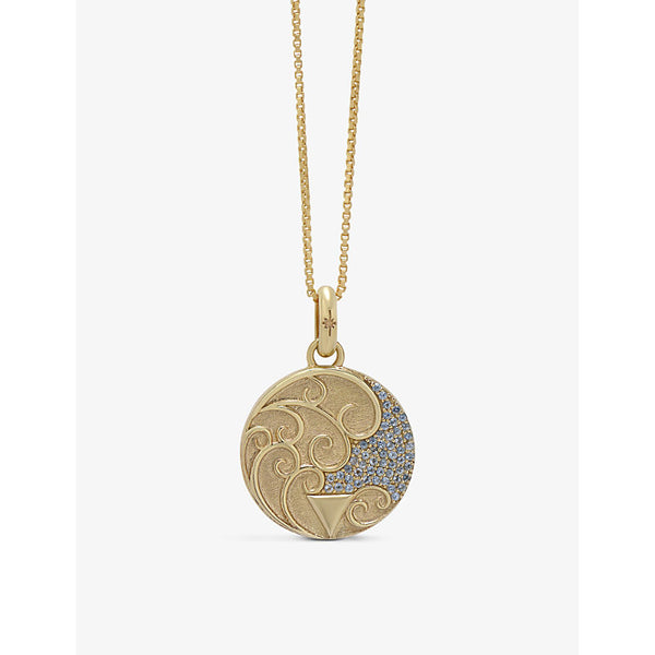 Rachel Jackson Water Art Coin 22ct yellow gold-plated sterling silver, aquamarine and crystal pendant necklace