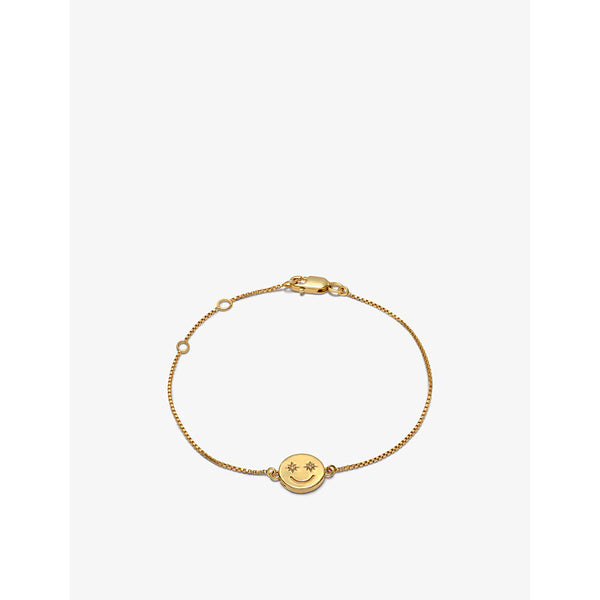 Rachel Jackson Mini Happy Face 22ct yellow gold-plated sterling silver and crystal pendant bracelet