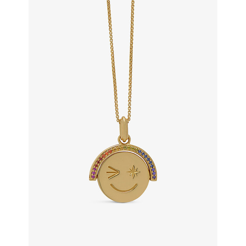 Rachel Jackson Rainbow Happy Face 22ct yellow gold-plated sterling-silver and cubic zirconia pendant necklace