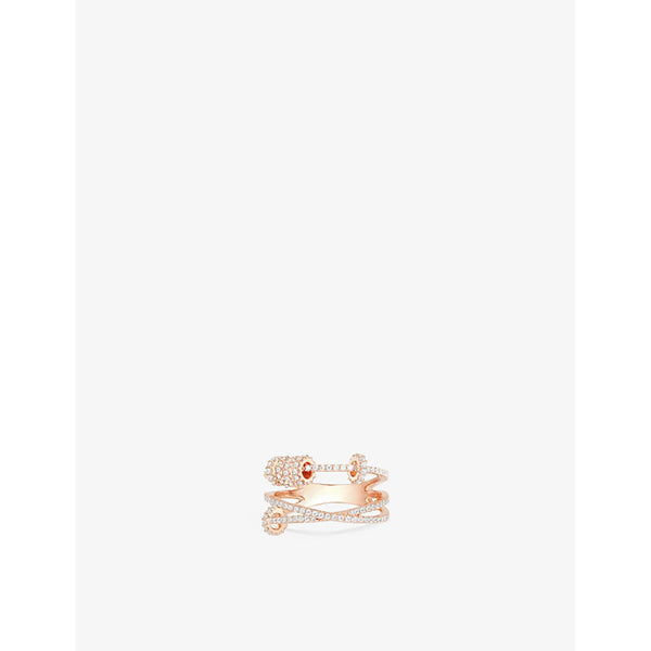  Apm Monaco Triple-band 18ct rose gold-plated metal alloy and cubic zirconia ring