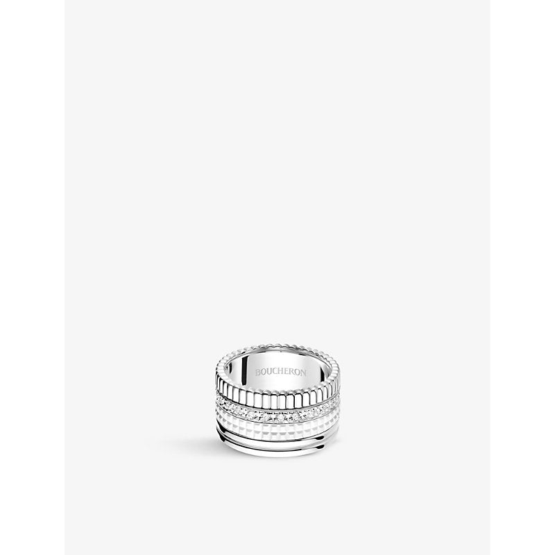 Boucheron Quatre Double White Edition large 18ct white-gold, white hyceram and 0.52ct round-brilliant cut diamond ring