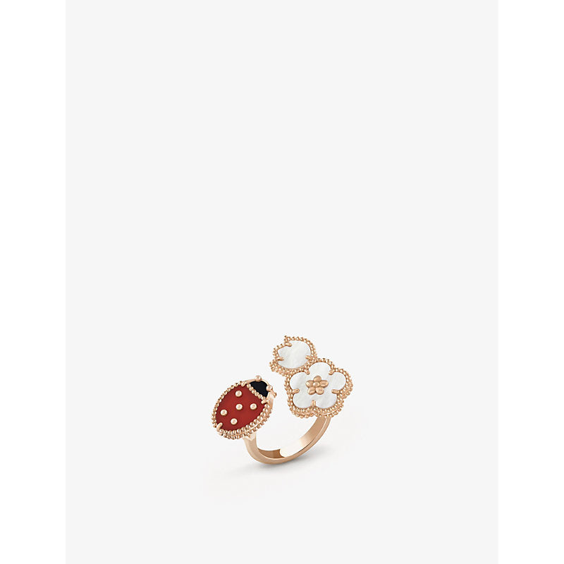 Van Cleef & Arpels Lucky Spring Between the Finger 18ct rose-gold carnelian, mother-of-pearl and onyx ring