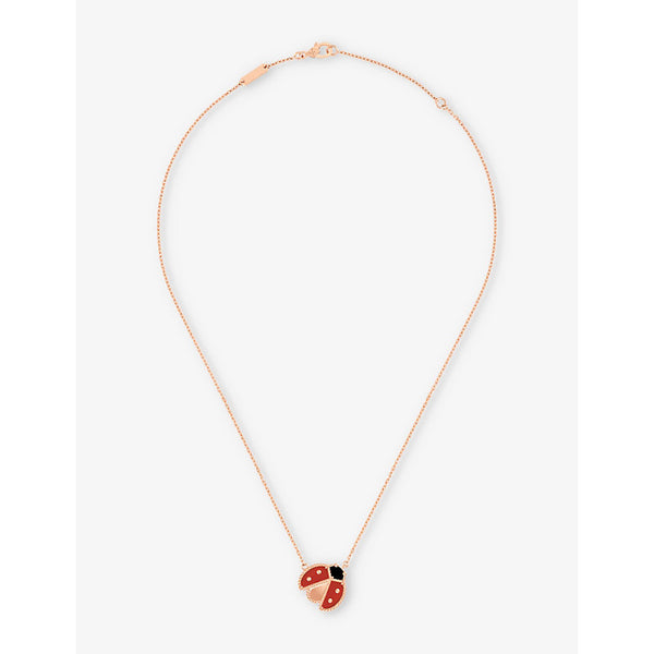 Van Cleef & Arpels Lucky Spring 18ct rose-gold carnelian and onyx pendant necklace