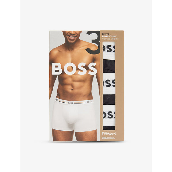 Boss Pack of three logo-embroidered stretch-cotton trunks