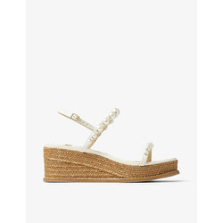 Jimmy Choo Amatuus 60 faux pearl-embellished leather wedge sandals