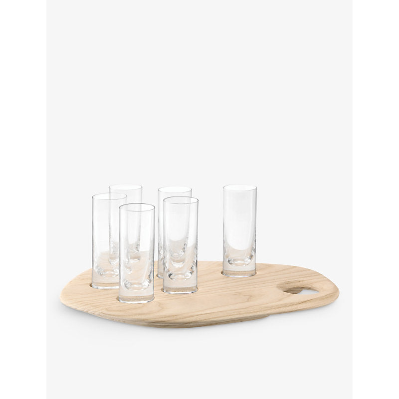 Lsa Organic-shaped ash wood and glass shot set 29cm