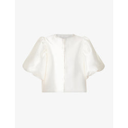  Malina Cleo round-neck puff-shoulder woven blouse