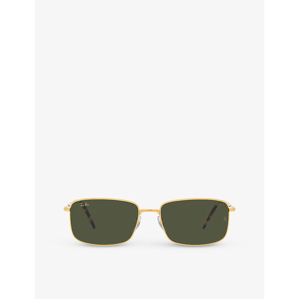 Ray-Ban RB3717 rectangle-frame polished gold-metal sunglasses