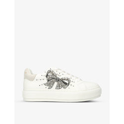 Kurt Geiger London Laney Bow crystal-embellished leather flatform low-top trainers | Kurt Geiger London