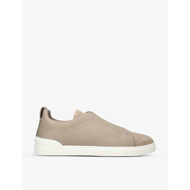 Zegna Triple Stitch panelled grained-leather and suede low-top trainers