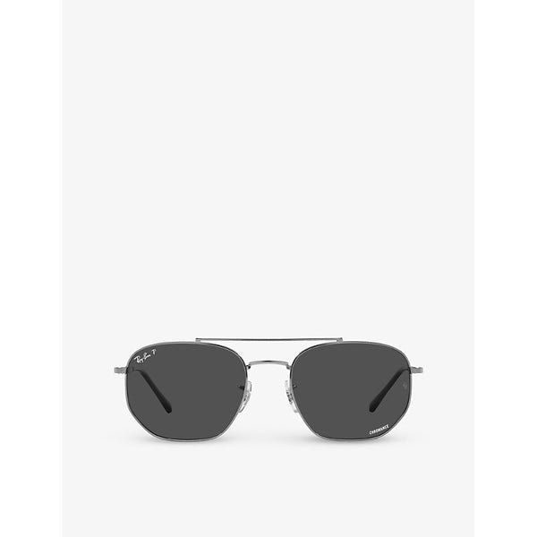  Ray-Ban RB3707 irregular-shape gunmetal sunglasses