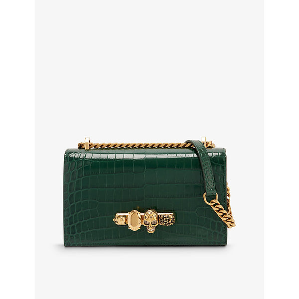 Alexander Mcqueen Skull mini croc-embossed leather cross-body bag