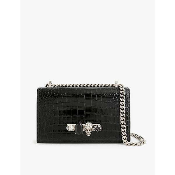  Alexander Mcqueen Skull mini croc-embossed leather shoulder bag