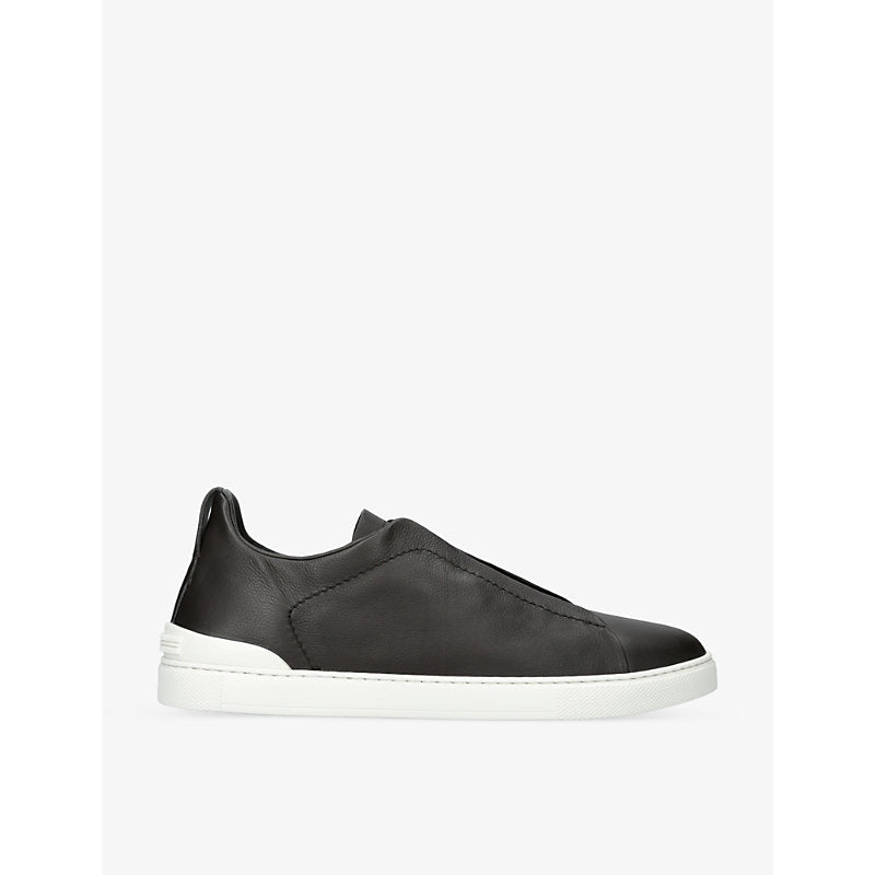  Zegna Triple Stitch brand-embroidered low-top leather trainers