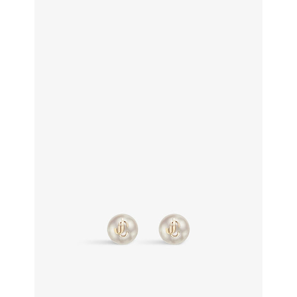 Jimmy Choo JC logo-embellished gold-toned brass and pearl stud earrings