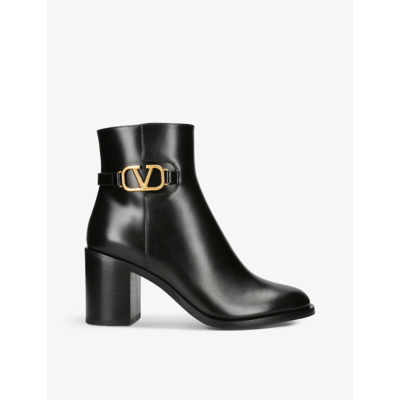 Valentino Garavani VLOGO logo-plaque leather heeled ankle boots | Valentino Garavani