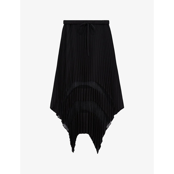  The Kooples Sheer-panel asymmetric-hem woven midi skirt