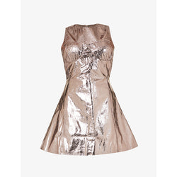 Amy Lynn Metallic round-neck faux-leather mini dress