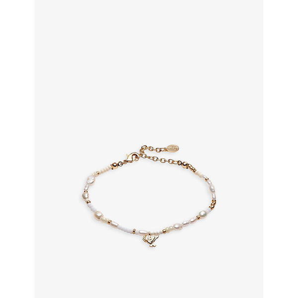 La Maison Couture With Love Darling 14ct yellow gold-plated remelted brass, pearl and glass bracelet