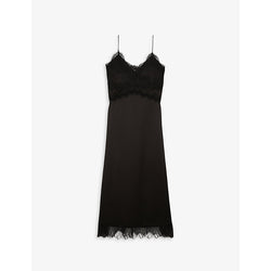  The Kooples Lace-trim slip silk midi dress