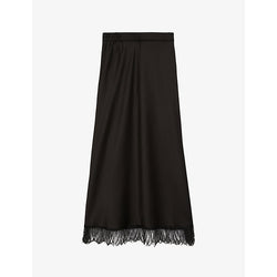  The Kooples Scalloped lace-trim high-rise silk midi skirt