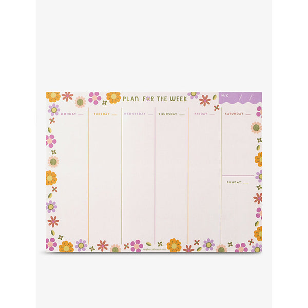 Raspberry Blossom Retro Floral graphic-print weekly planner pad 25cm x 18.5cm