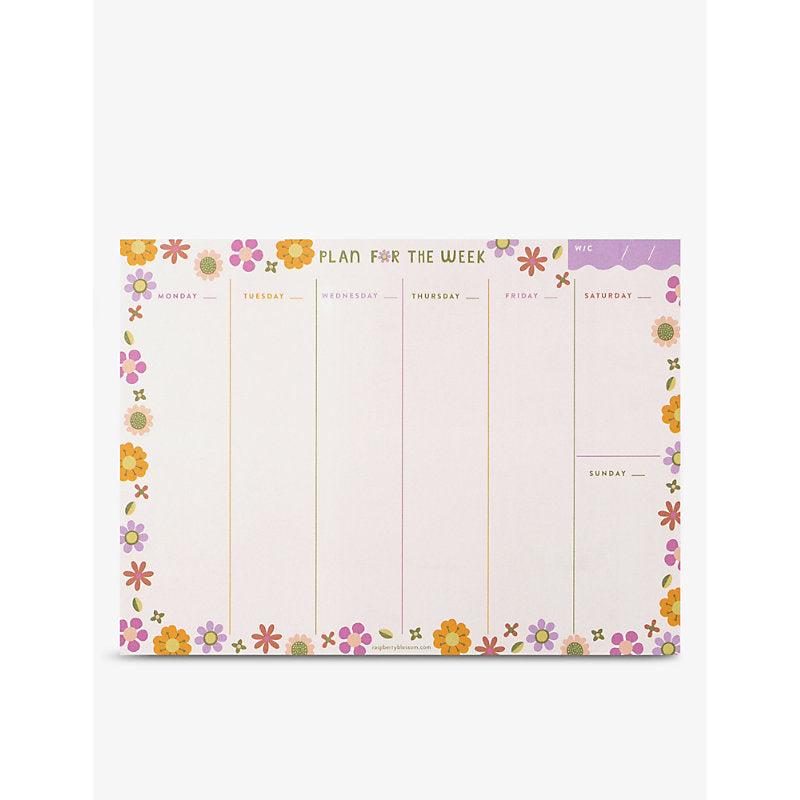 Raspberry Blossom Retro Floral graphic-print weekly planner pad 25cm x 18.5cm