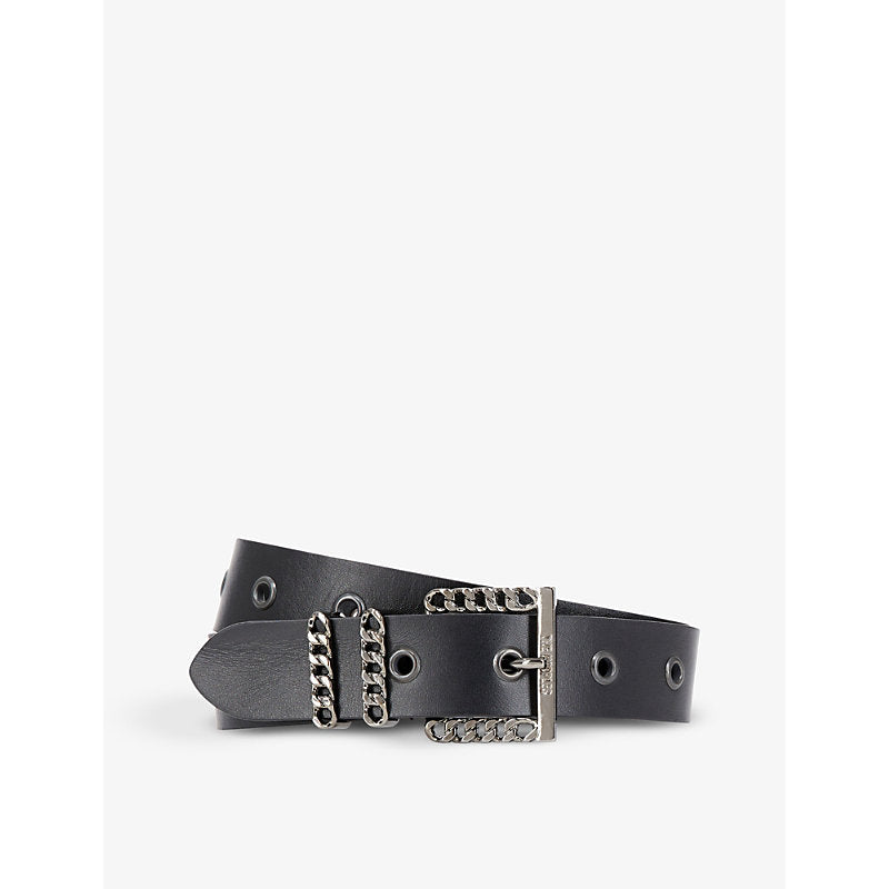  The Kooples Chain-embellished logo-embossed leather belt