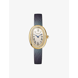 Cartier Baignoire mini 18ct yellow-gold and leather quartz watch