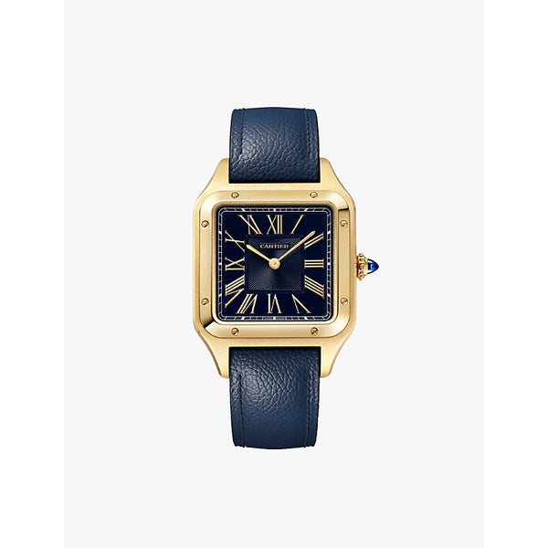 Cartier CRWGSA0094 Santos Dumont large 18ct yellow-gold and grained-leather quartz watch