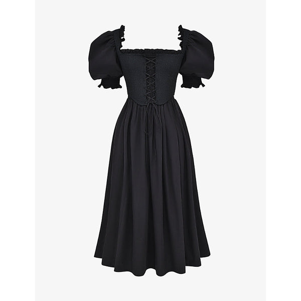 House Of Cb Silvana puff-sleeve broderie-anglaise woven midi dress