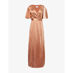 Six Stories Wraparound tie-waist satin maxi dress | SIX STORIES