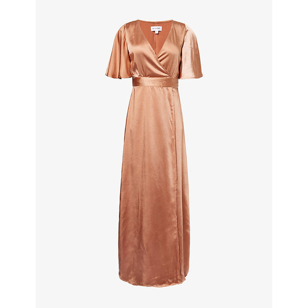 Six Stories Wraparound tie-waist satin maxi dress