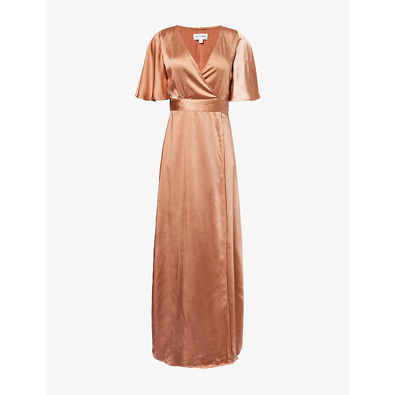 Six Stories Wraparound tie-waist satin maxi dress | SIX STORIES