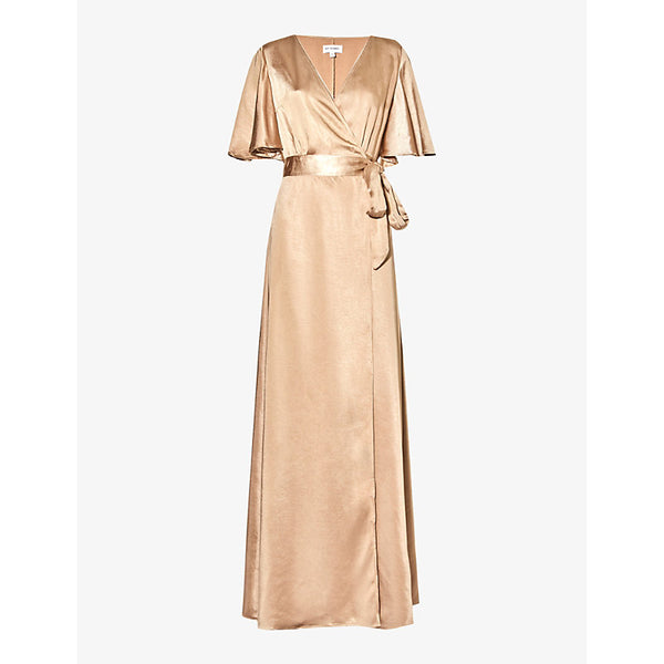 Six Stories V-neck flutter-sleeve satin maxi dress | SIX STORIES