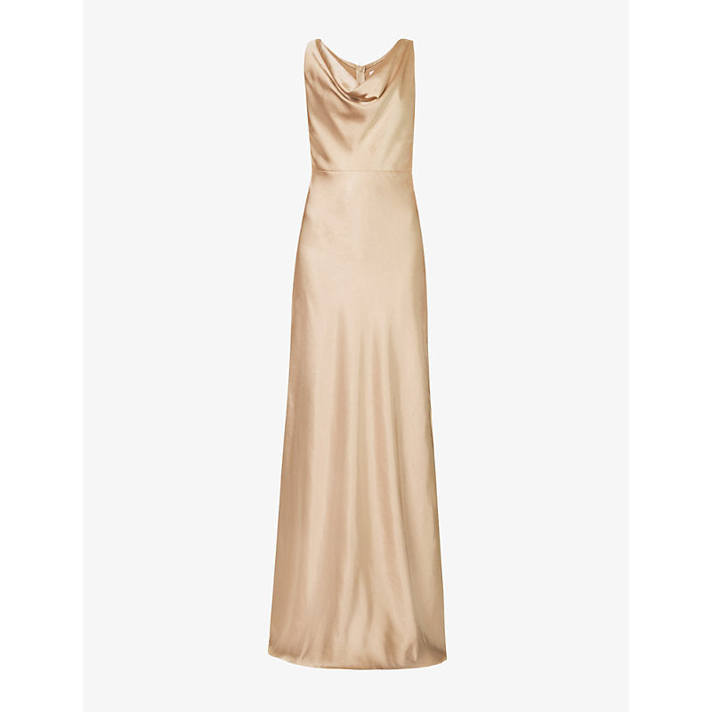 Six Stories Cowl-neck flared-hem satin maxi dress